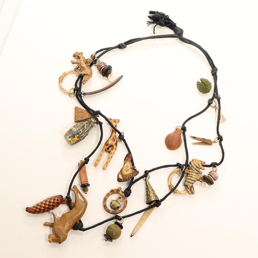 Tribal Necklace with Wood Carved Figures & Mixed Metals (1 of 8)