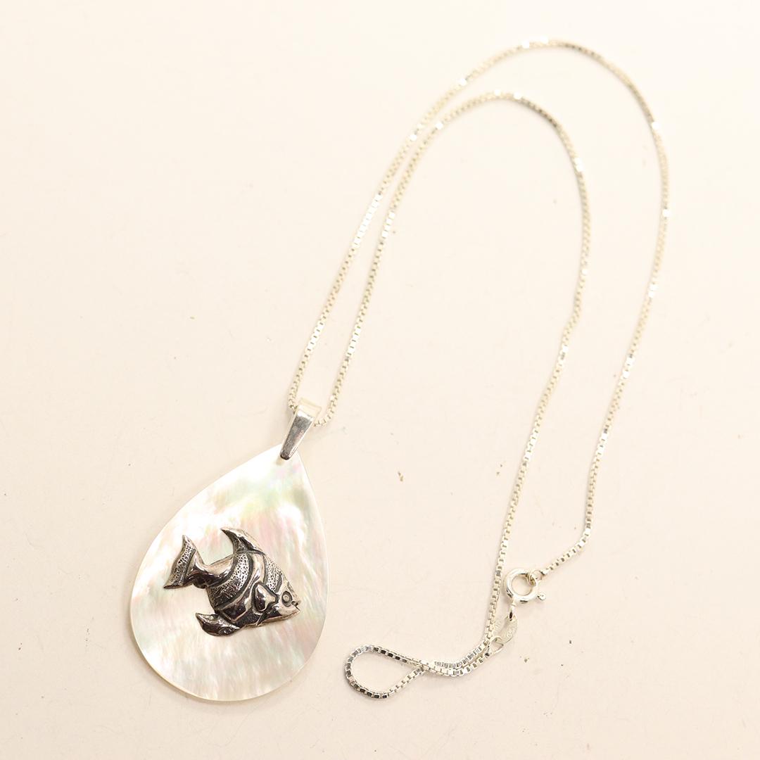 MOP and Sterling Silver Fish Pendant Necklace (1 of 5)