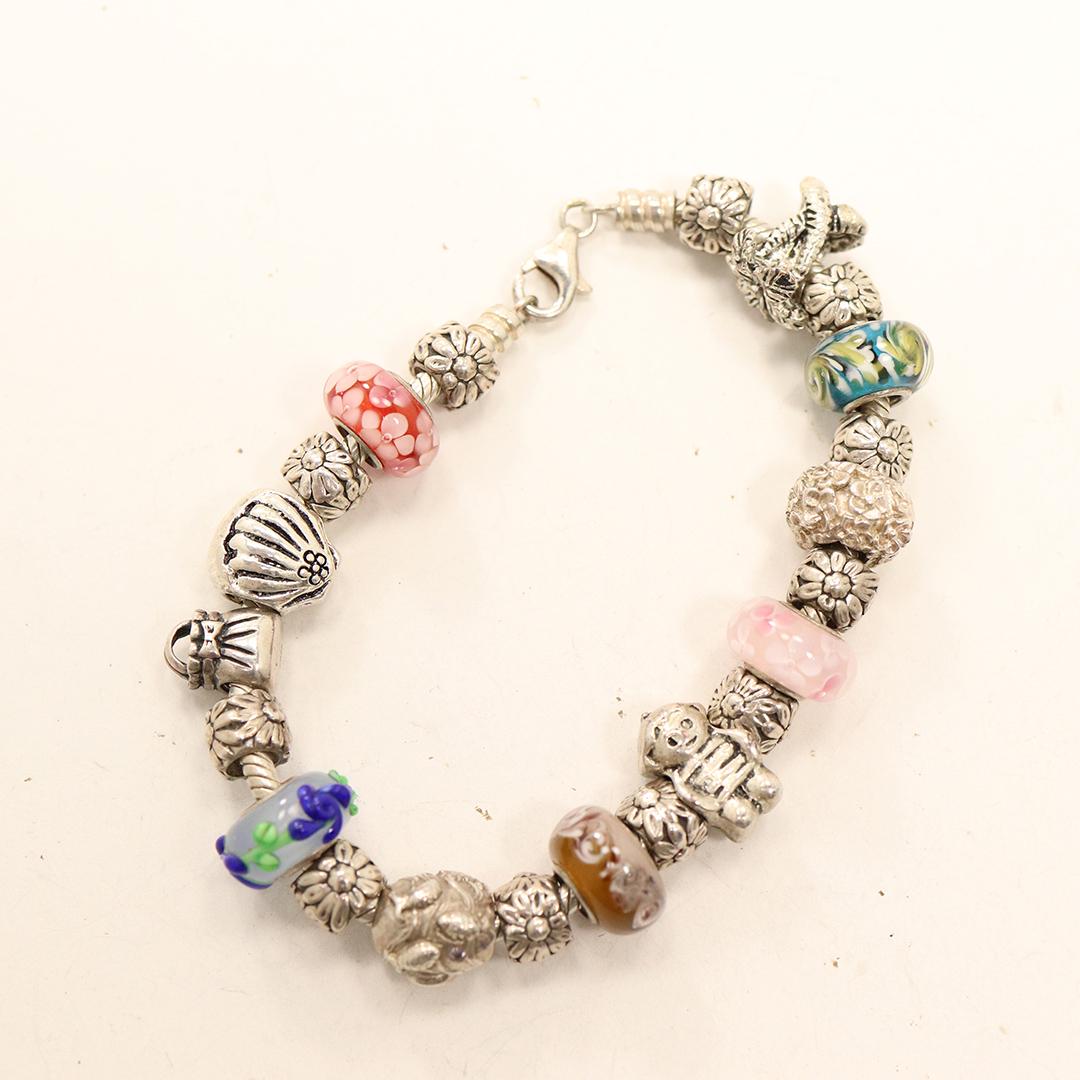 .925 Sterling Silver and Murano Glass Charm Bracelet (1 of 5)