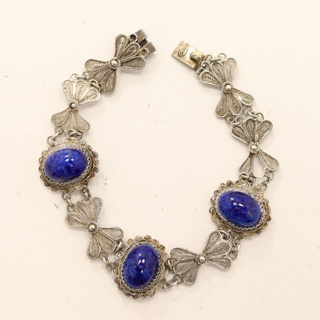 .925 Sterling Silver Fancy Bracelet Lapis Lazuli Stones (1 of 5)