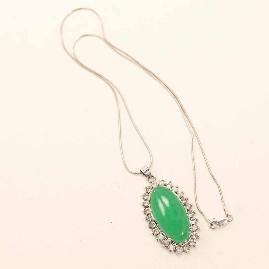 .925 Sterling Silver Jade & CZ Pendant Necklace (1 of 6)
