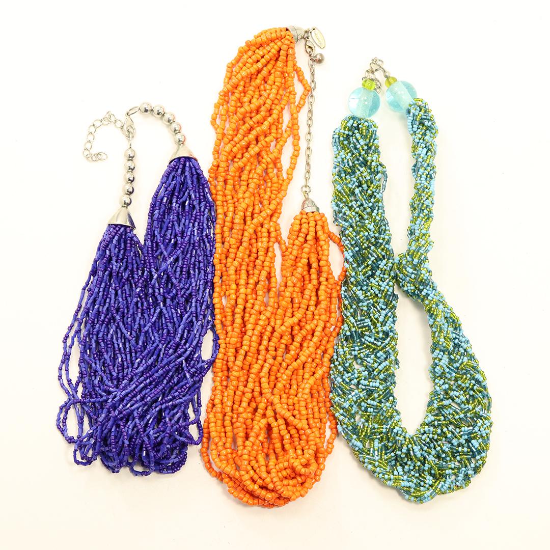 [3] Beaded Strand Necklaces Orange, Green, Purple (1 of 7)