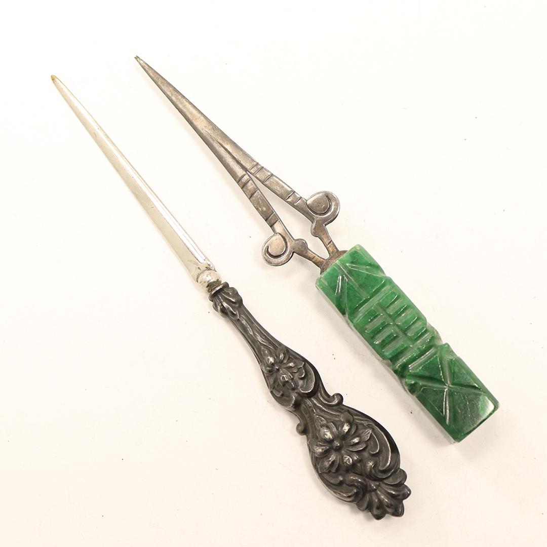 2 Antique Letter Openers: Malachite & Sterling Handles (1 of 7)