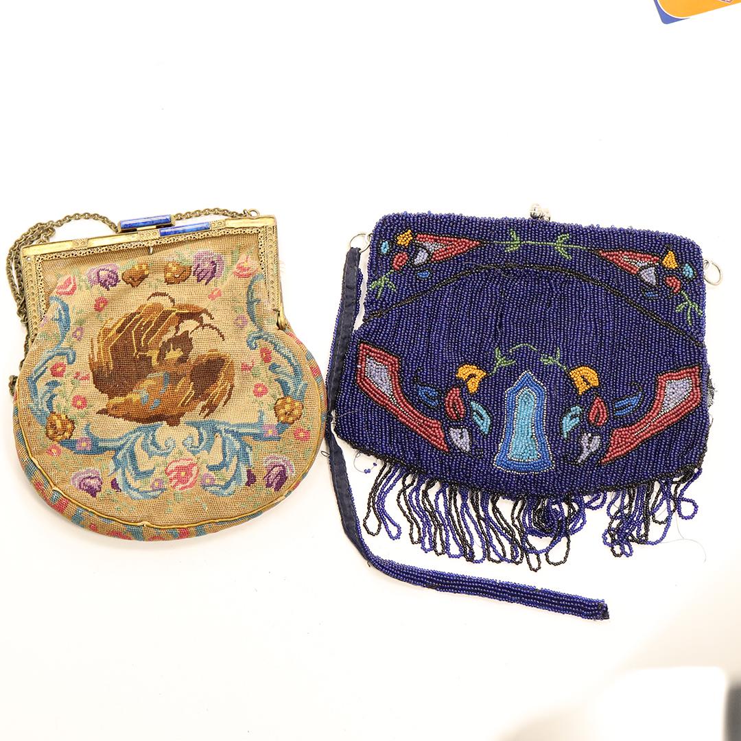 Art Deco Blue Beaded Purse & 1920s Needlepoint Purse (1 of 10)