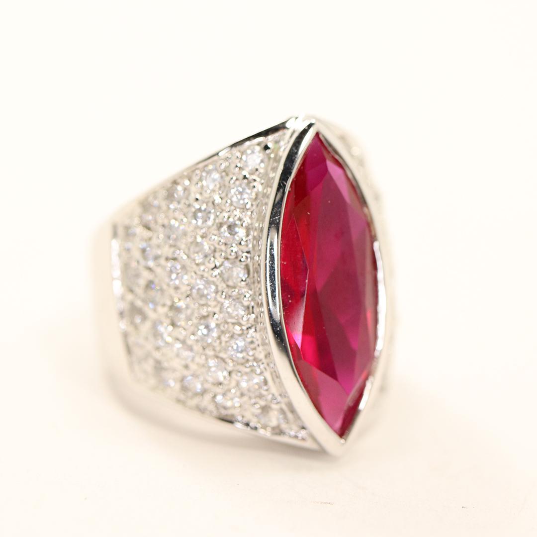 .925 Sterling Ring Synthetic Ruby &CZ Fashion Statement (1 of 5)