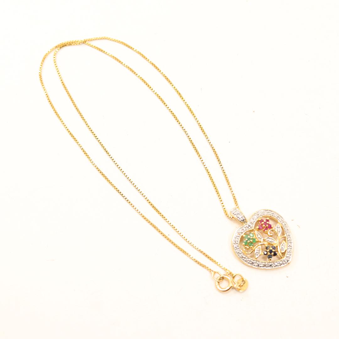 .925 Sterling Heart Pendant Necklace Emeralds Rubies Sa (1 of 5)