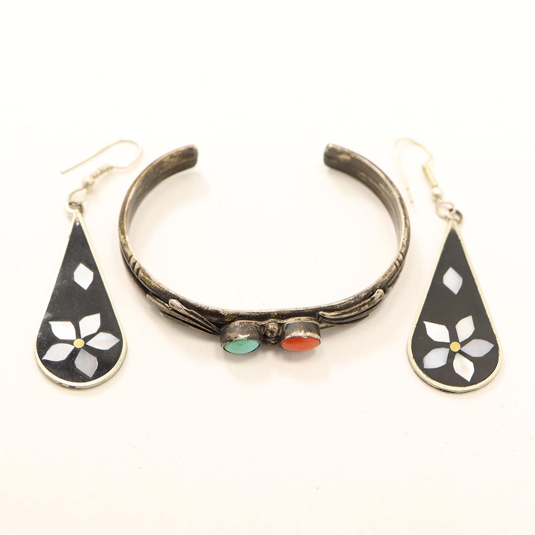 Sterling and Turquoise Cuff Bracelet & Alpaca Earrings (1 of 6)