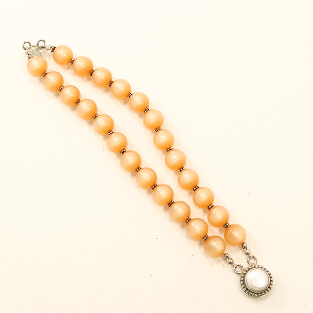 .925 Sterling Clasp w/ Pearl Top Orange Beads Bracelet (1 of 5)