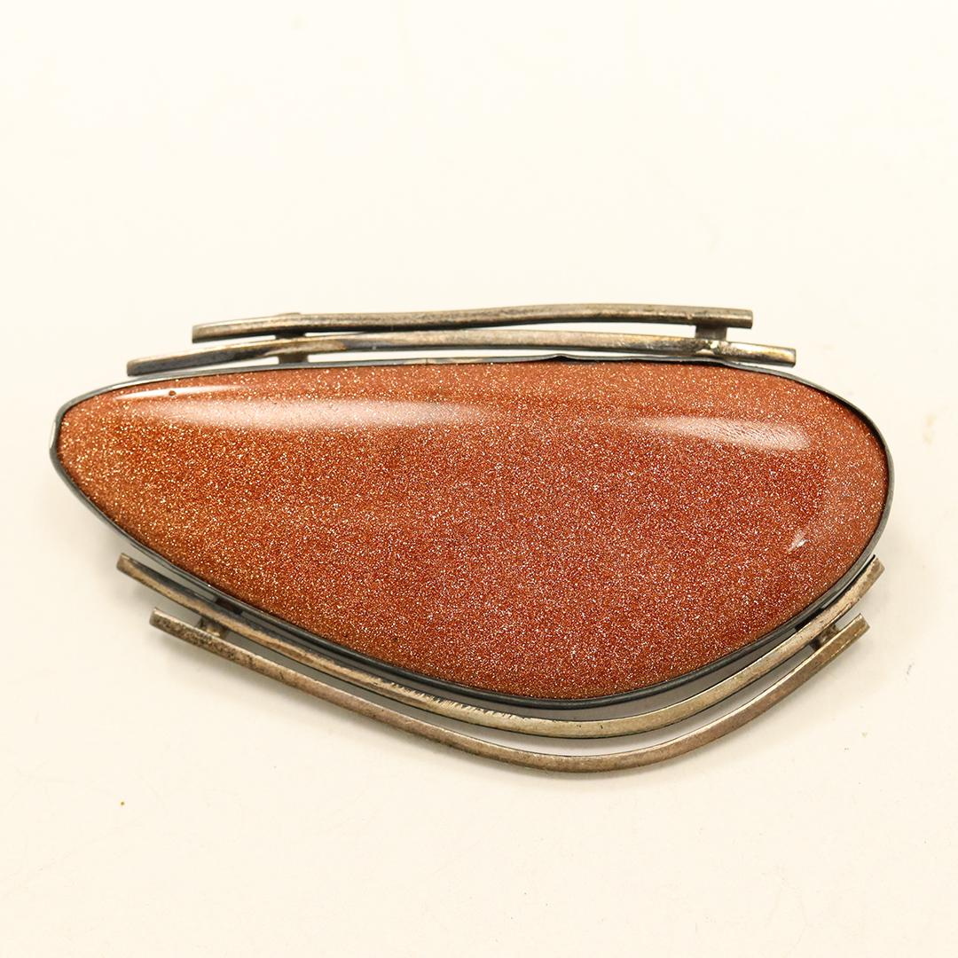 Sterling Silver Israel Mid-Century Large Moonstone Pin (1 of 5)