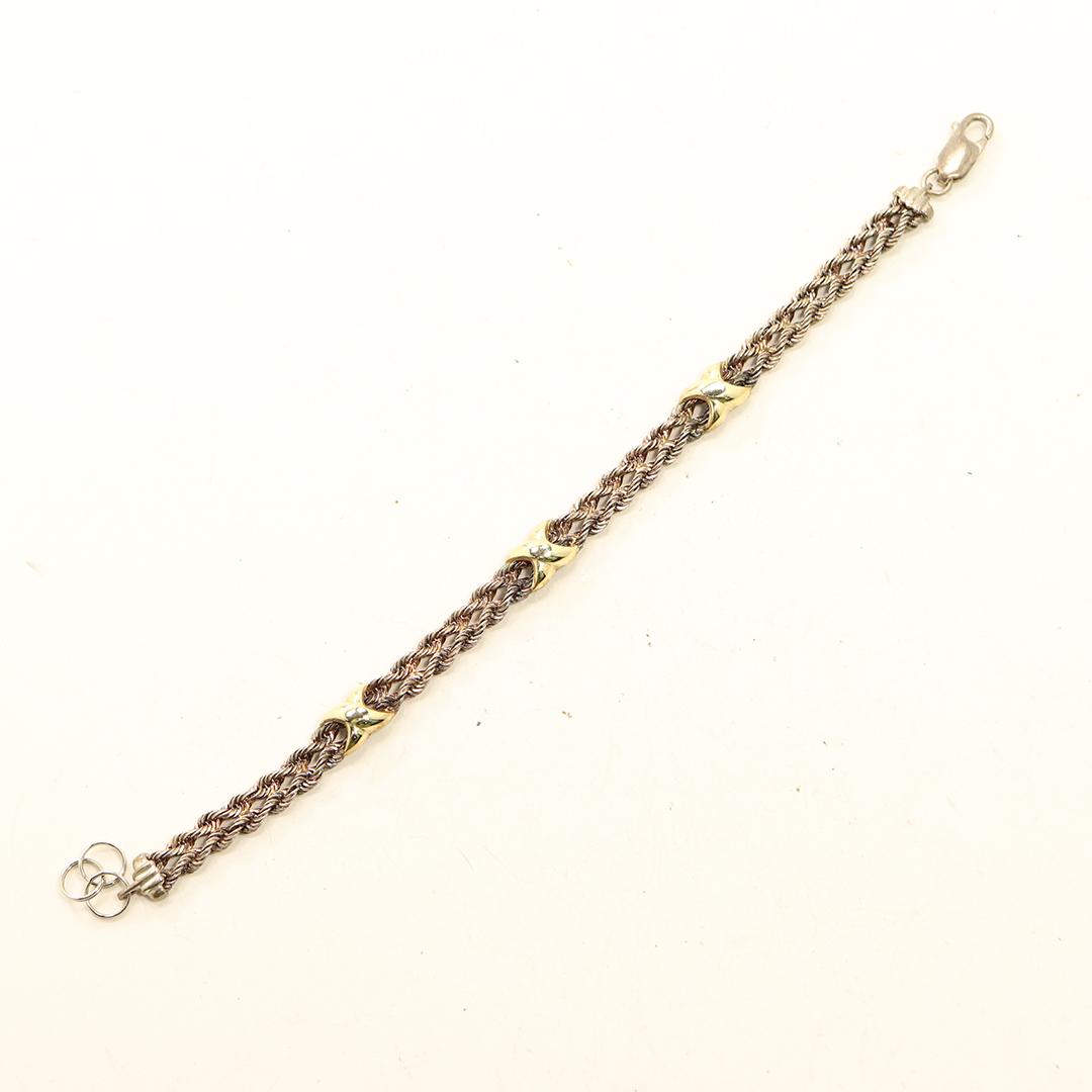 .925 Sterling Peru Rope Braid Bracelet w/ 14K "X" Link (1 of 5)