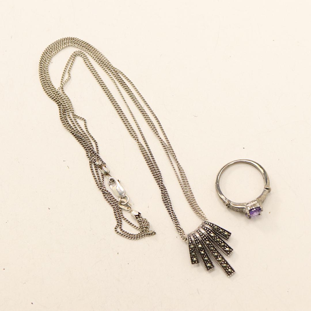 Sterling Amethyst Marcasites Ring & Marcasites Necklace (1 of 6)