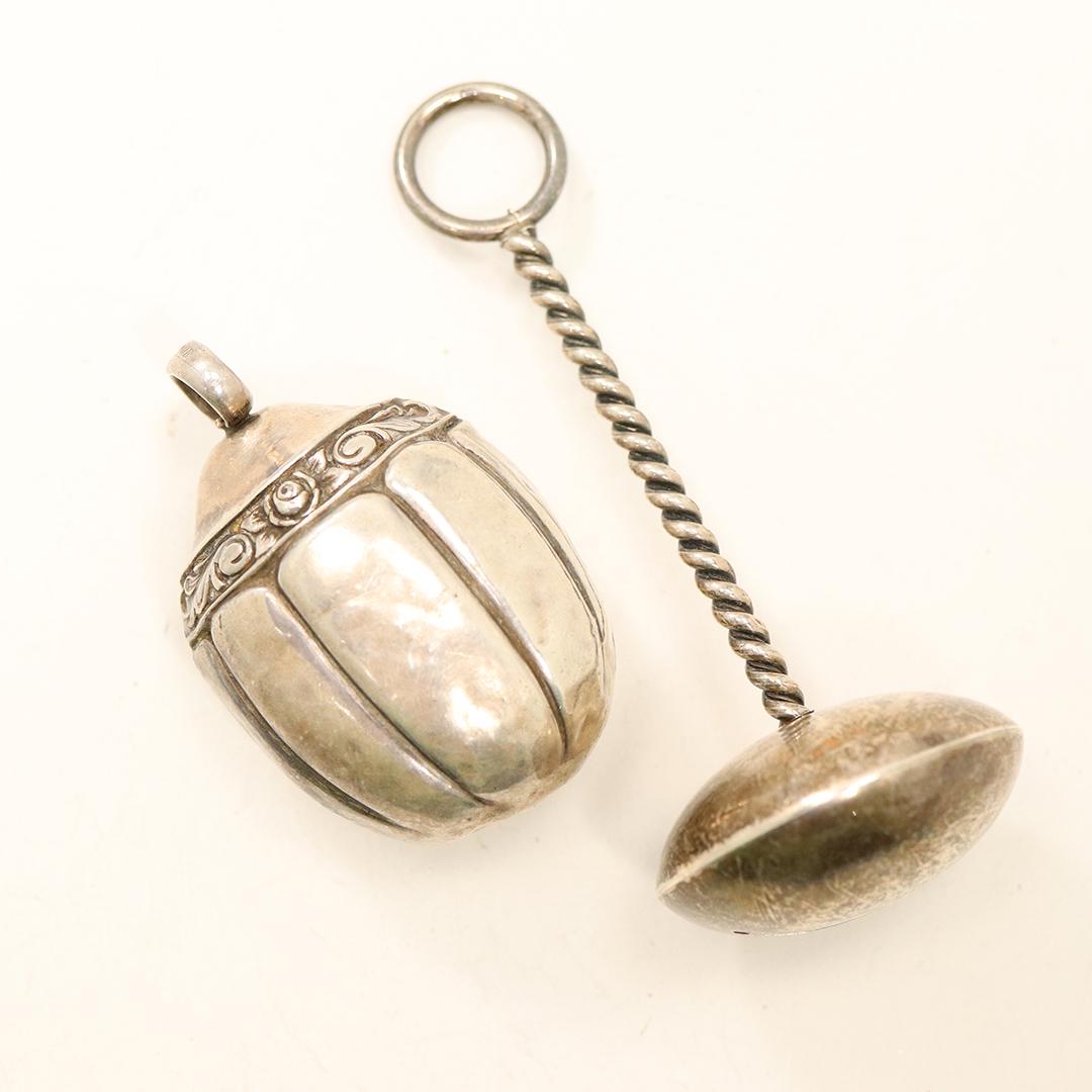 2 Pcs. Sterling Silver Baby Rattle and Large Pendant (1 of 5)