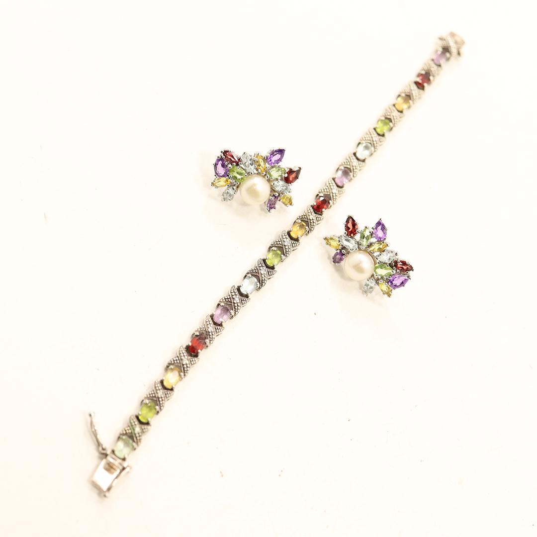 .925 Sterling Silver Gem Stone Bracelet and Earrings (1 of 7)