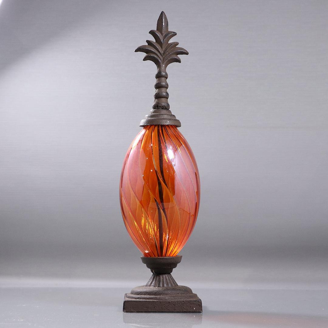 Cast Iron and Amber Glass Decorative Garniture (1 of 6)
