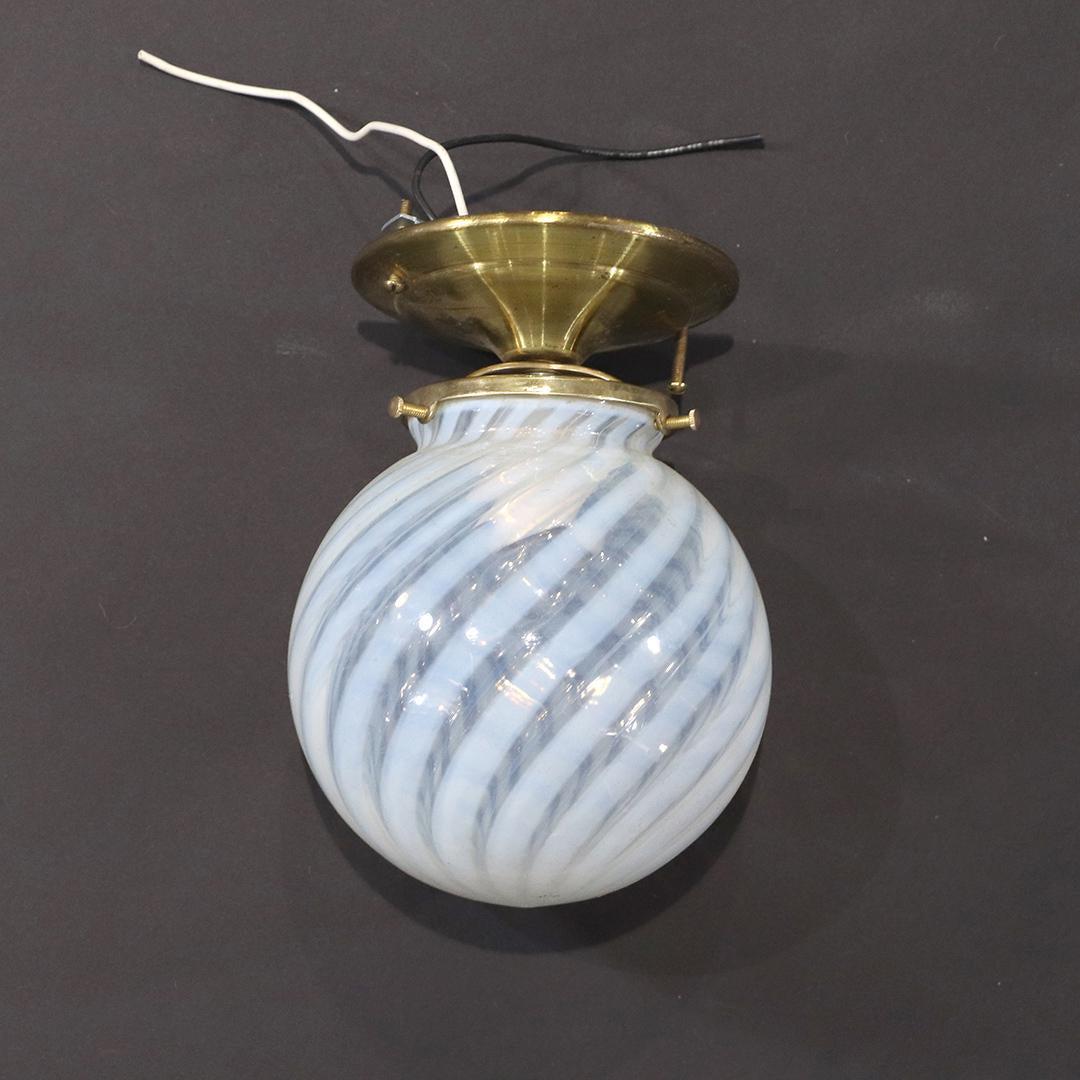 Opalescent Swirl Glass Ball Light Fixture Brass Mounts (1 of 5)