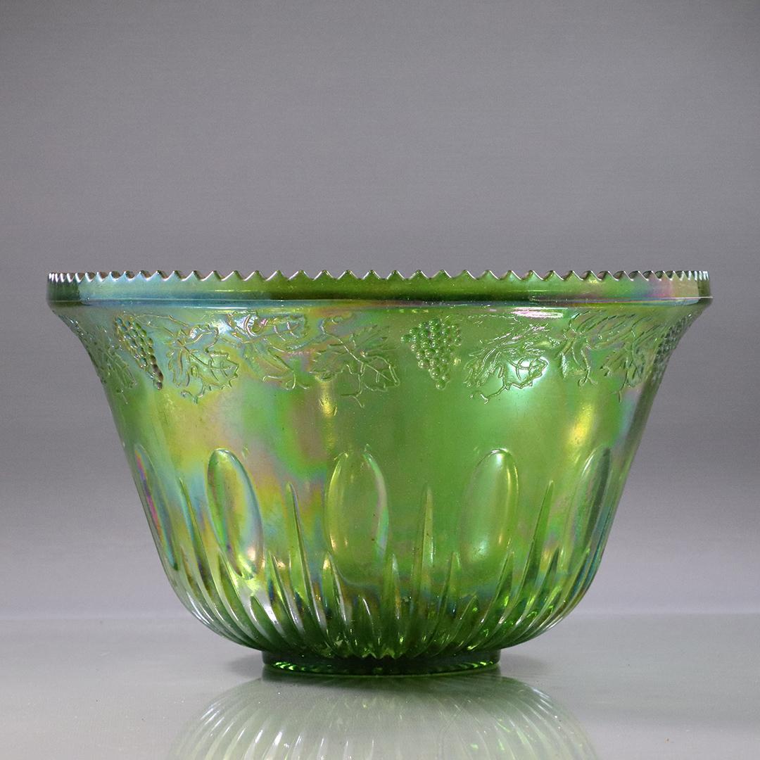 Green Iridescent Center Bowl Grape & Leaf Pattern (1 of 6)