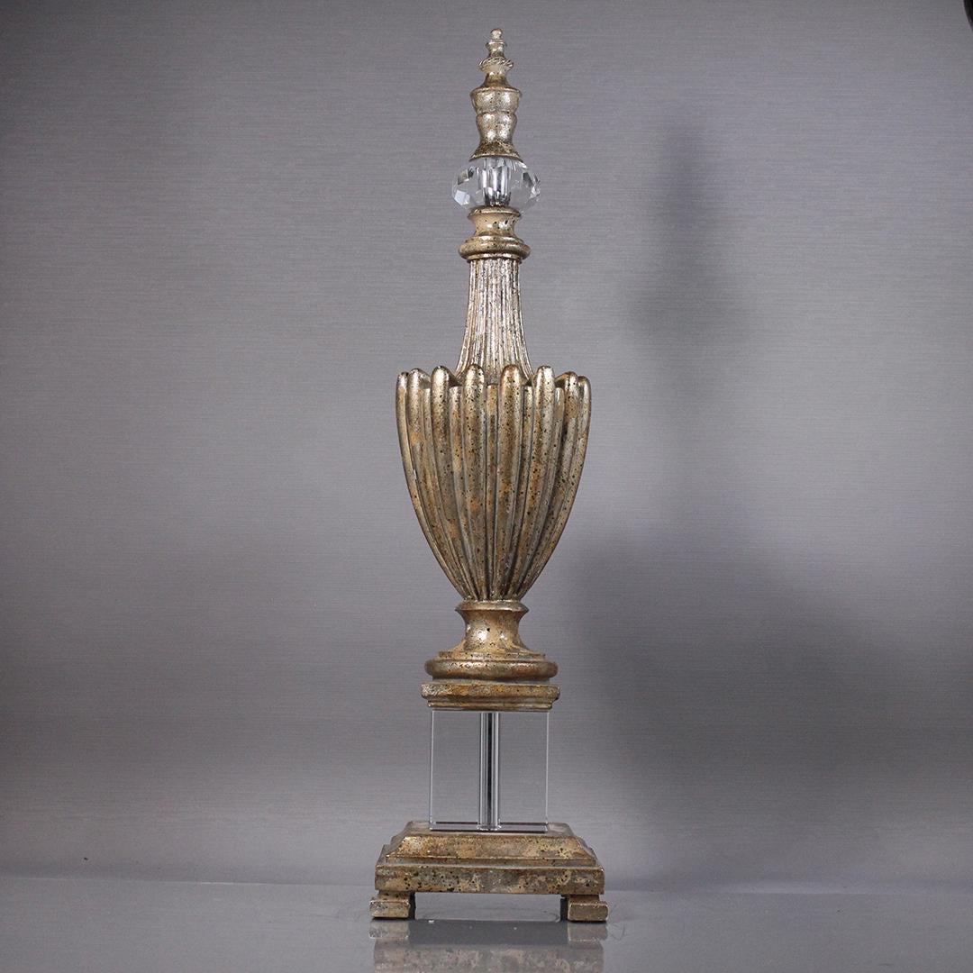 20th C. Silvered Composition and Glass Garniture: 20th C. Silvered Composition and Glass Garniture. Size: 20 1/2 x 5