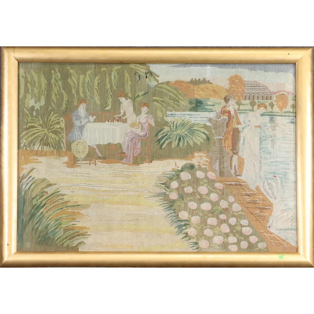 Framed French Needlepoint Garden Setting with Figures (1 of 8)