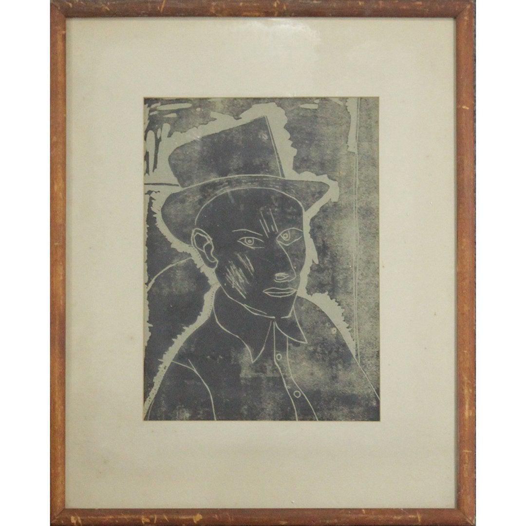 Vintage Woodblock of Man Wearing Top Hat (1 of 5)