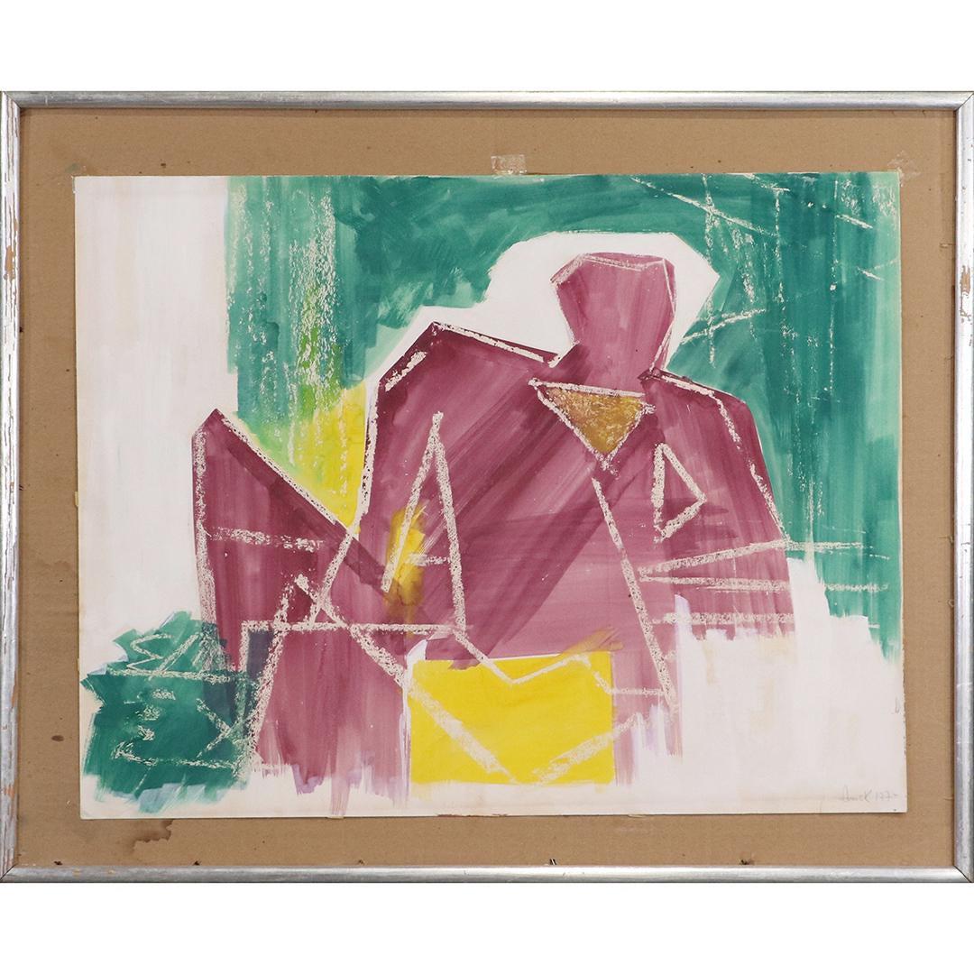 Amick '77 Abstract Watercolor Painting Reclining Figure: Amick '77 Abstract Watercolor Painting Reclining Figure. Framed. size: 20x25.5 image, 24.5x30.25 outside frame