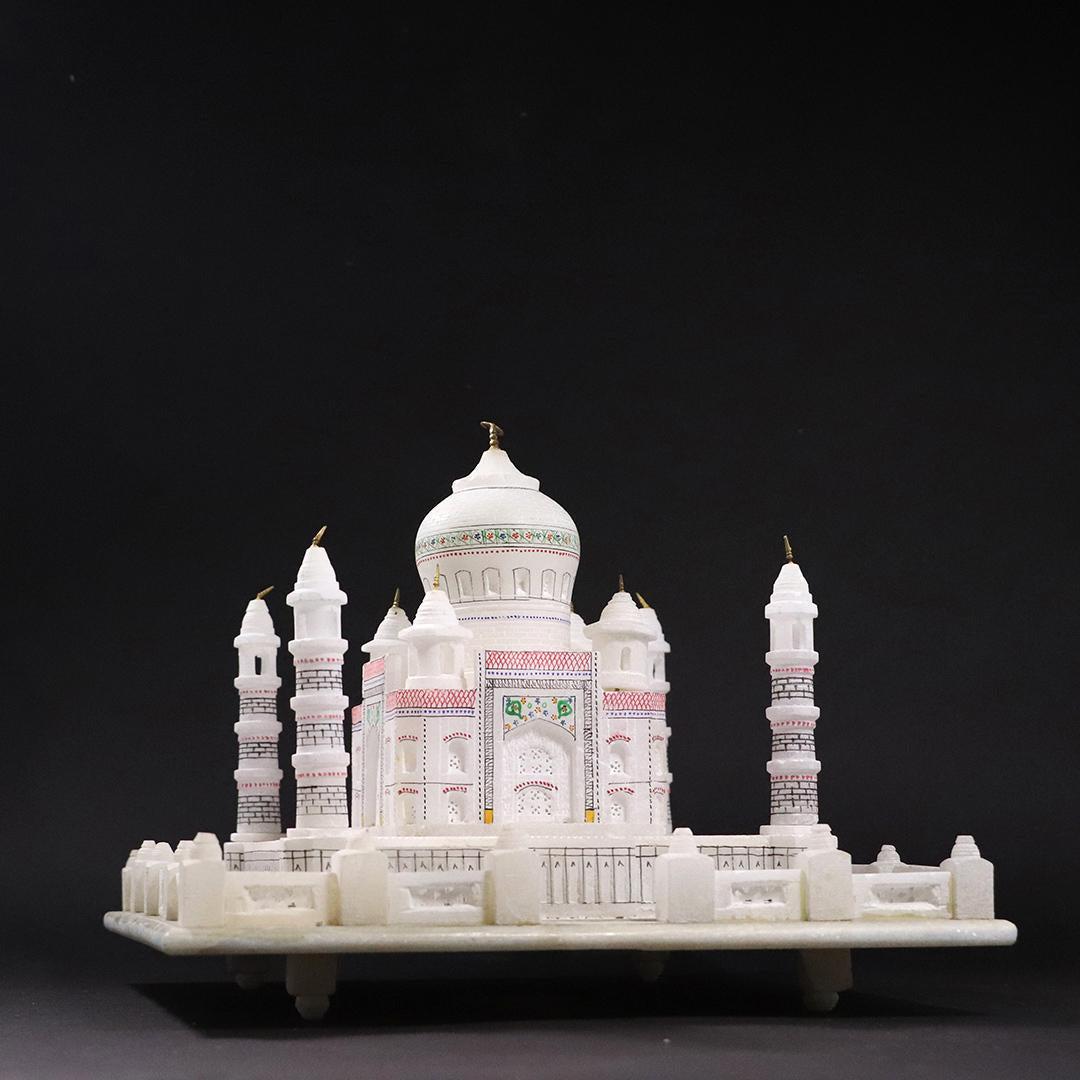 Hand Carved White Marble Taj Mahal Building Model: Hand Carved white marble & Painted Taj Mahal Fortress Building Model. size: 9h x 11L x 11w