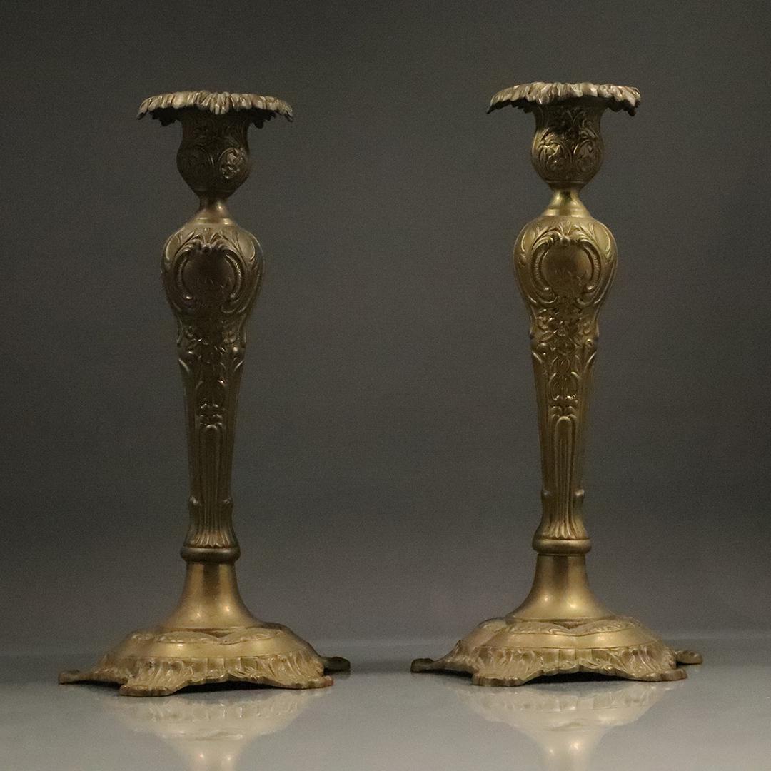 Pair Victorian Brass Tall Candlesticks (1 of 7)