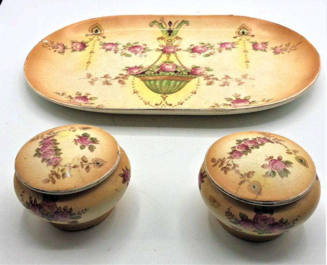 3 Piece Stoke On Trent Porcelain Vanity Tray & 2 Boxes (1 of 8)