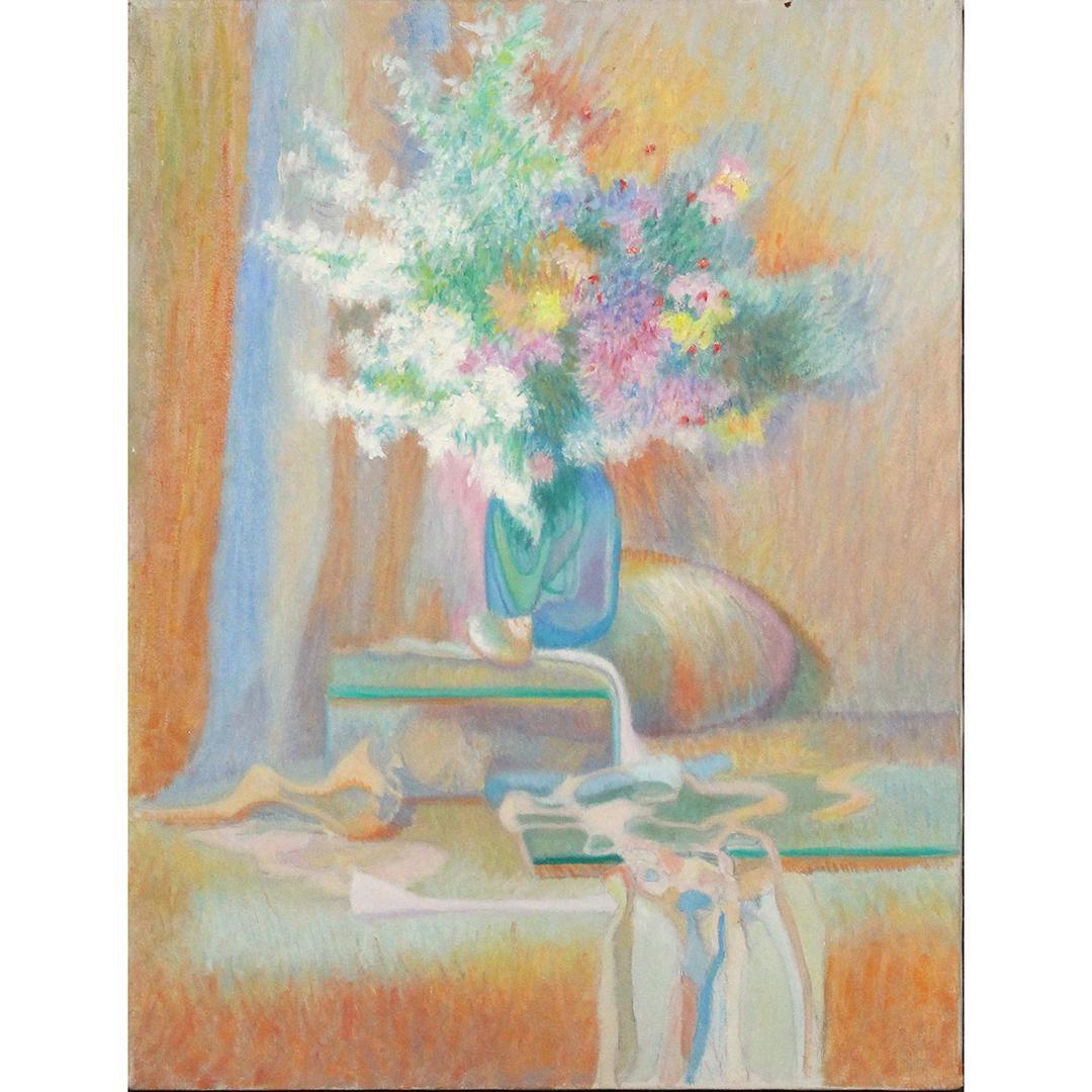 Oil/c Table Top Still Life Flowers Arrangement in Vase (1 of 5)