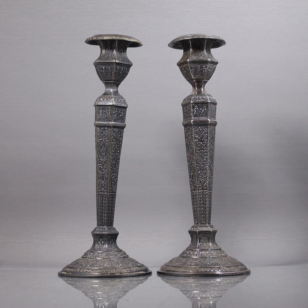 Pair Ornate Silver Plate Candlesticks Derby S P Company (1 of 7)