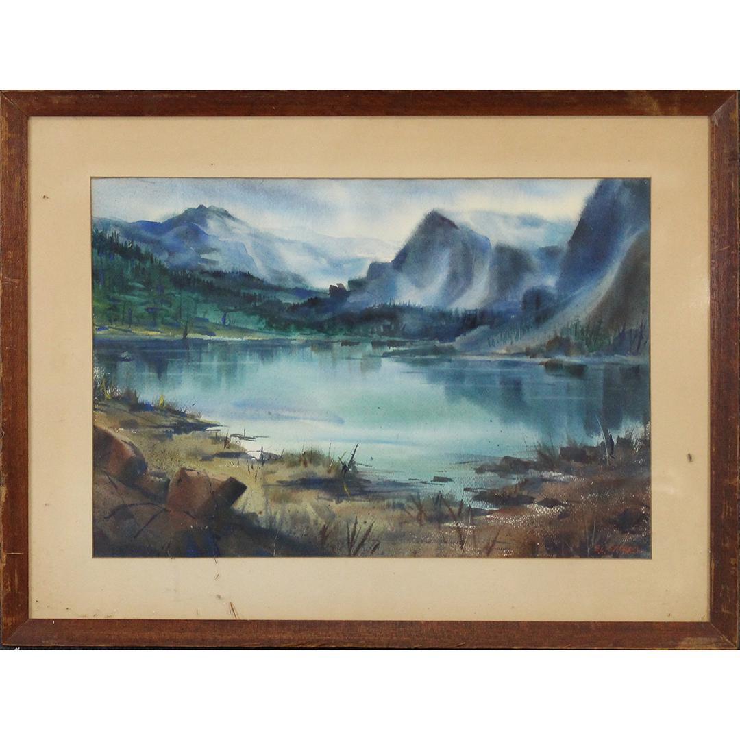 E L Stearly, Watercolor, Rocky Mountains Lake Landscape (1 of 6)