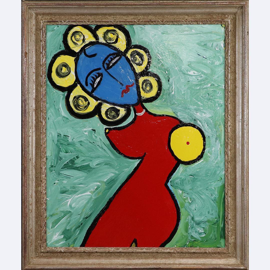 Pulgini, Mid-Century Modern Abstract Blue Woman Oil/b (1 of 6)