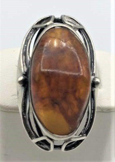 Sterling Silver and Large Amber Stone Ring (1 of 5)