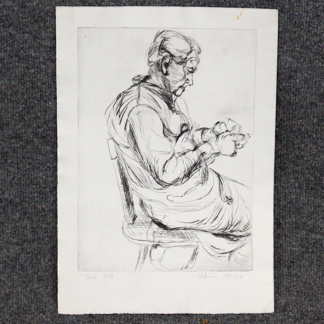 German Etching Signed, Numbered 17/50, Oma 1988 (1 of 8)