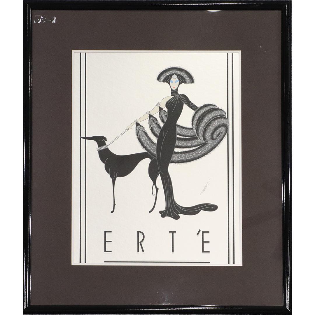 ERTE Serigraph, Art Deco Girl with Whippet , Framed (1 of 7)