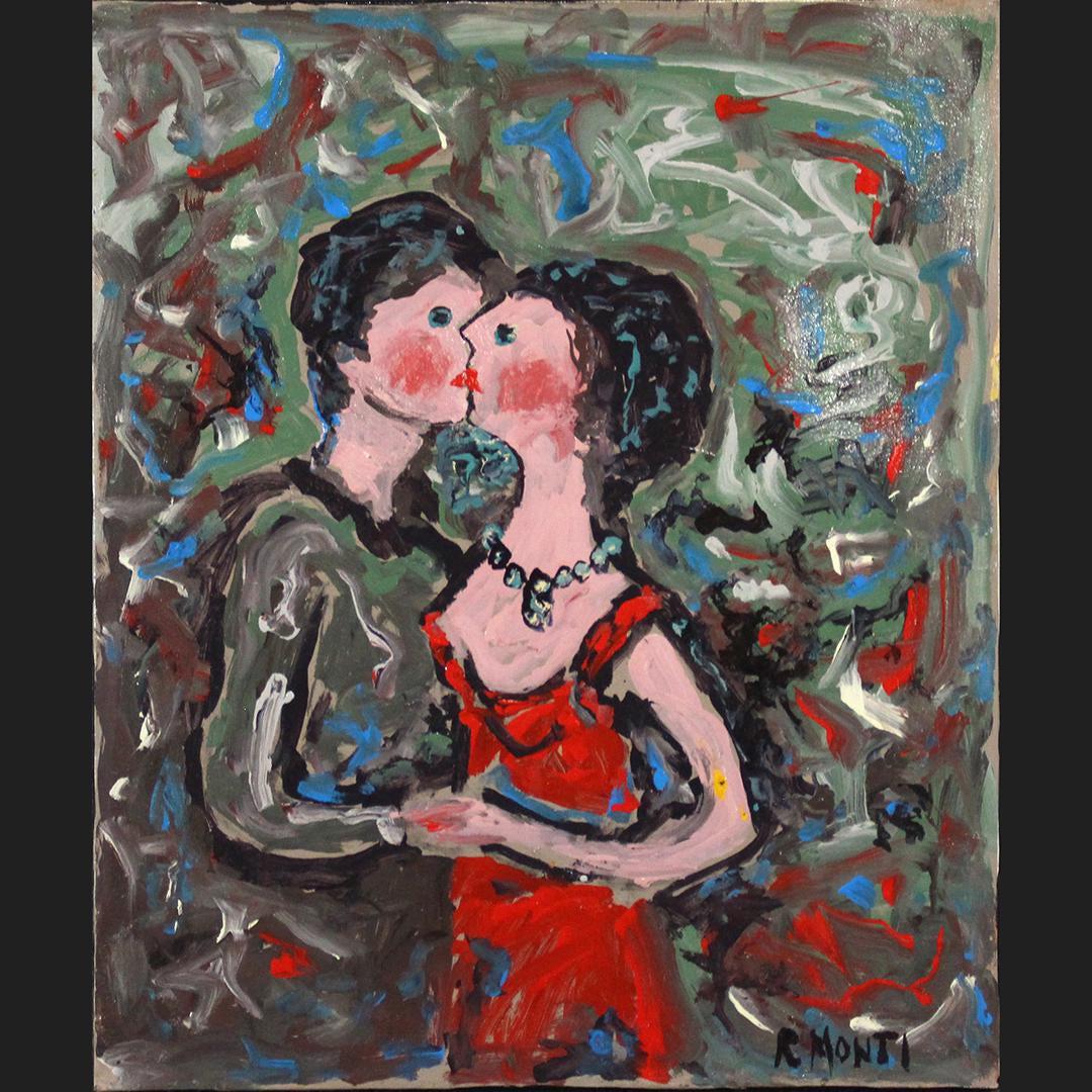 R. Monti, Mid-Century Modern Abstract Couple THE KISS (1 of 5)