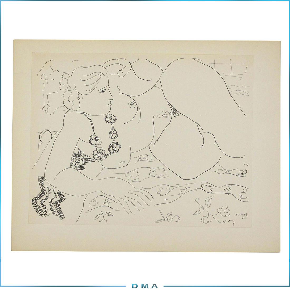 Henri Matisse 1935, Vintage Lithograph Reclining Nude: Henri Matisse 1935, Vintage Lithograph Reclining Nude. Signed in plate. Size: image 8 x 10.5, outside border 10 x 13