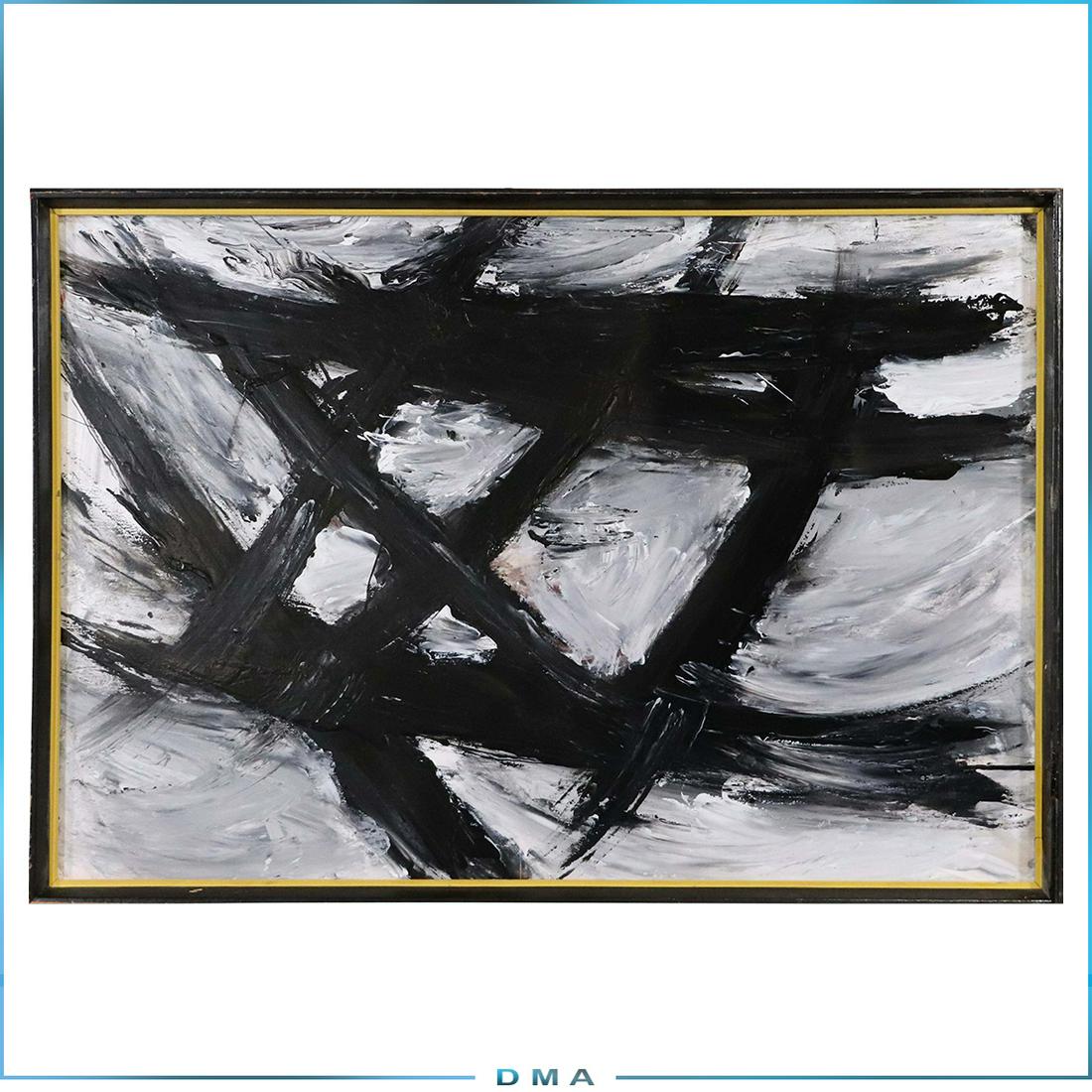 Pulgini after Franz Kline, Oil/b Black Lines on White: Pulgini after Franz Kline, Oil/b Black Lines on White. Oil on board painting, signed on verso, framed. Popular Philadelphia Area Artist. size: image 20 x 29, outer frame 21 x 30 in