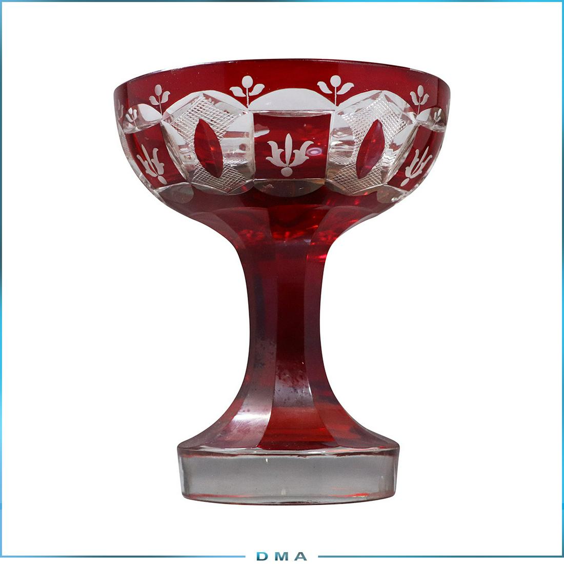 19th C. Red Bohemian Glass Compote Etched & Polished: 19th C. Red Bohemian Glass Compote Etched & Polished. size: 6.5h x 5.5w