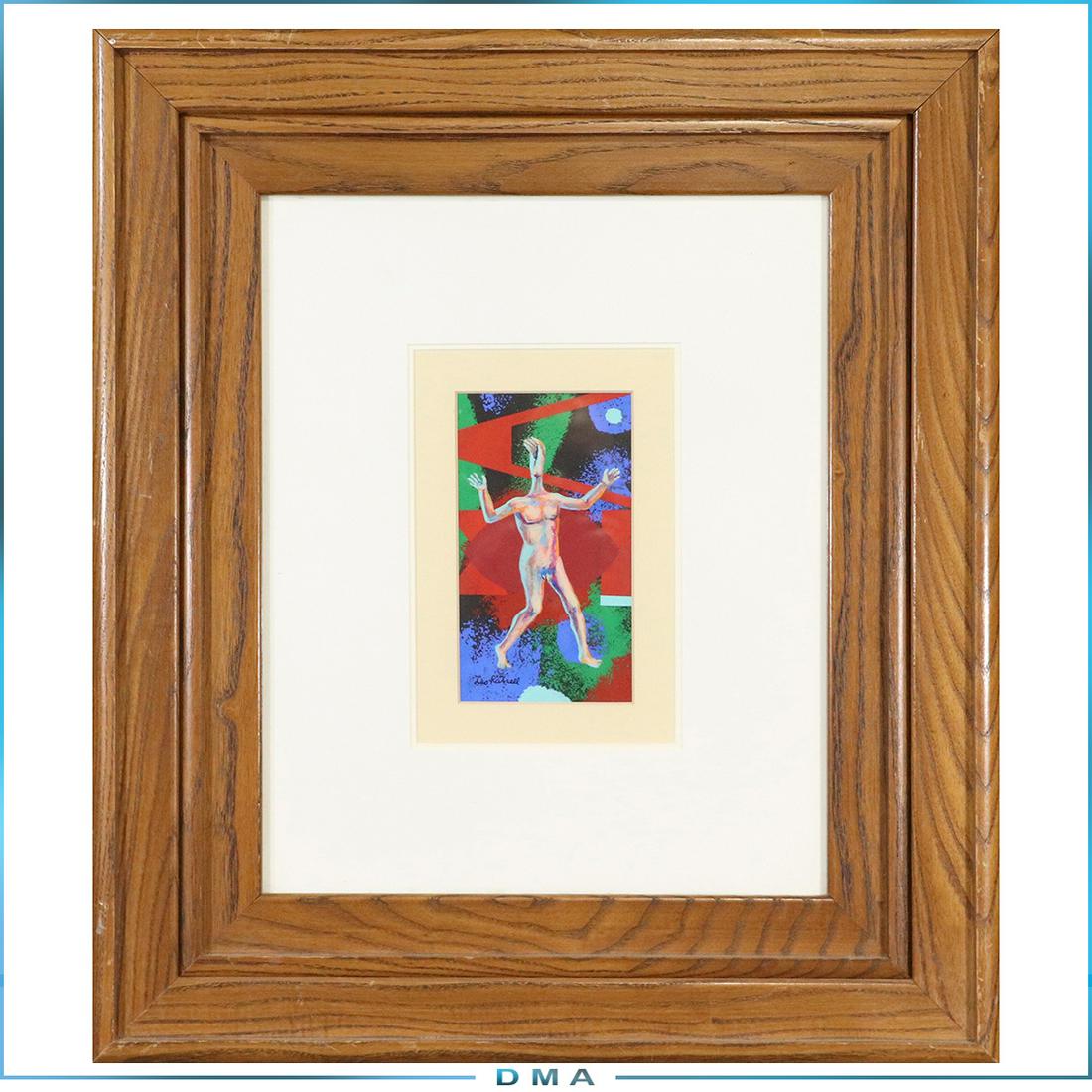 Leo Russell 1917-1985, Gouache Surrealist Figure Signed: Leo Russell 1917-1985, Gouache Surrealist Figure Signed. Well listed American Artist. Gouache painting. Framed. size: 7 in. x 4 in. image, 23.25 in. x 20.25 in. outside frame. ASKart: Leo Russell (191