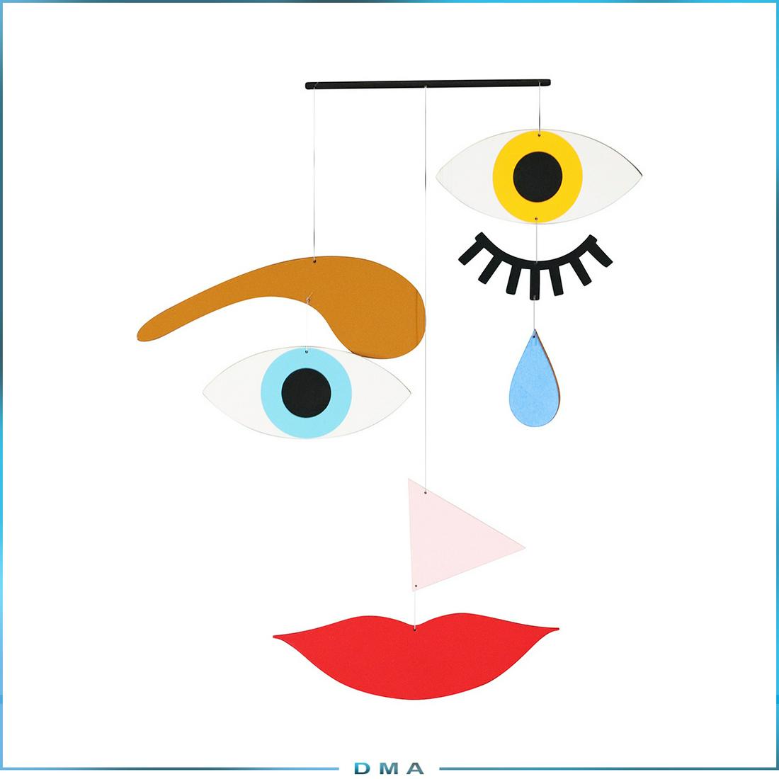 Modern Design Colorful Wooden Face Hanging Mobile: Modern Design Colorful Wooden Face Hanging Mobile. Style of Picasso. size: 14.5 in. L x 13.5 in. w