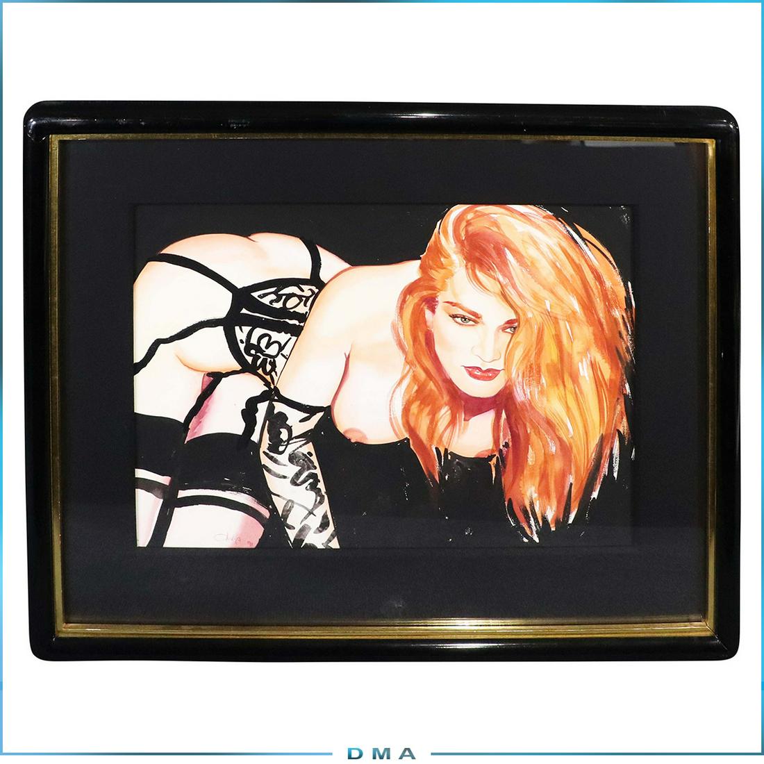 Olivia De Beradinis, Original Watercolor Famous Pin-Up: Olivia De Beradinis, Original Watercolor Famous Pin-Up Queen Artist. Signed and dated 1991. Robert Bane Gallery Label. Description: Original Painting signed Olivia '91, label on verso. Original framin