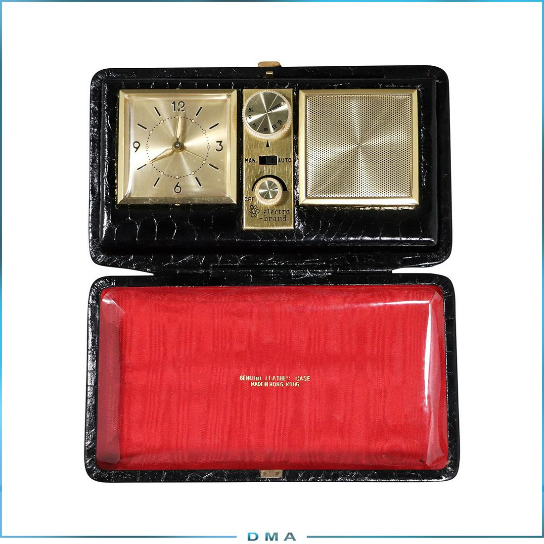 Electro Brand Solid State Travel Alarm Clock in Box: Electro Brand Solid State Travel Alarm Clock in Box. Leather case. size: 1.75h x 7L x 4w
