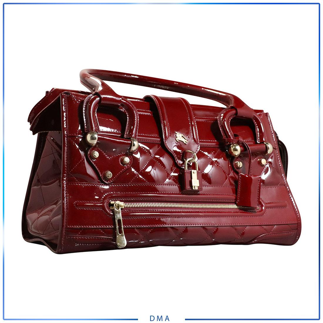 BURBERRY Deep Red Patent Leather Handbag - Clean: BURBERRY Italian Deep Red Patent Leather Handbag - Clean. size: 9h x 15w