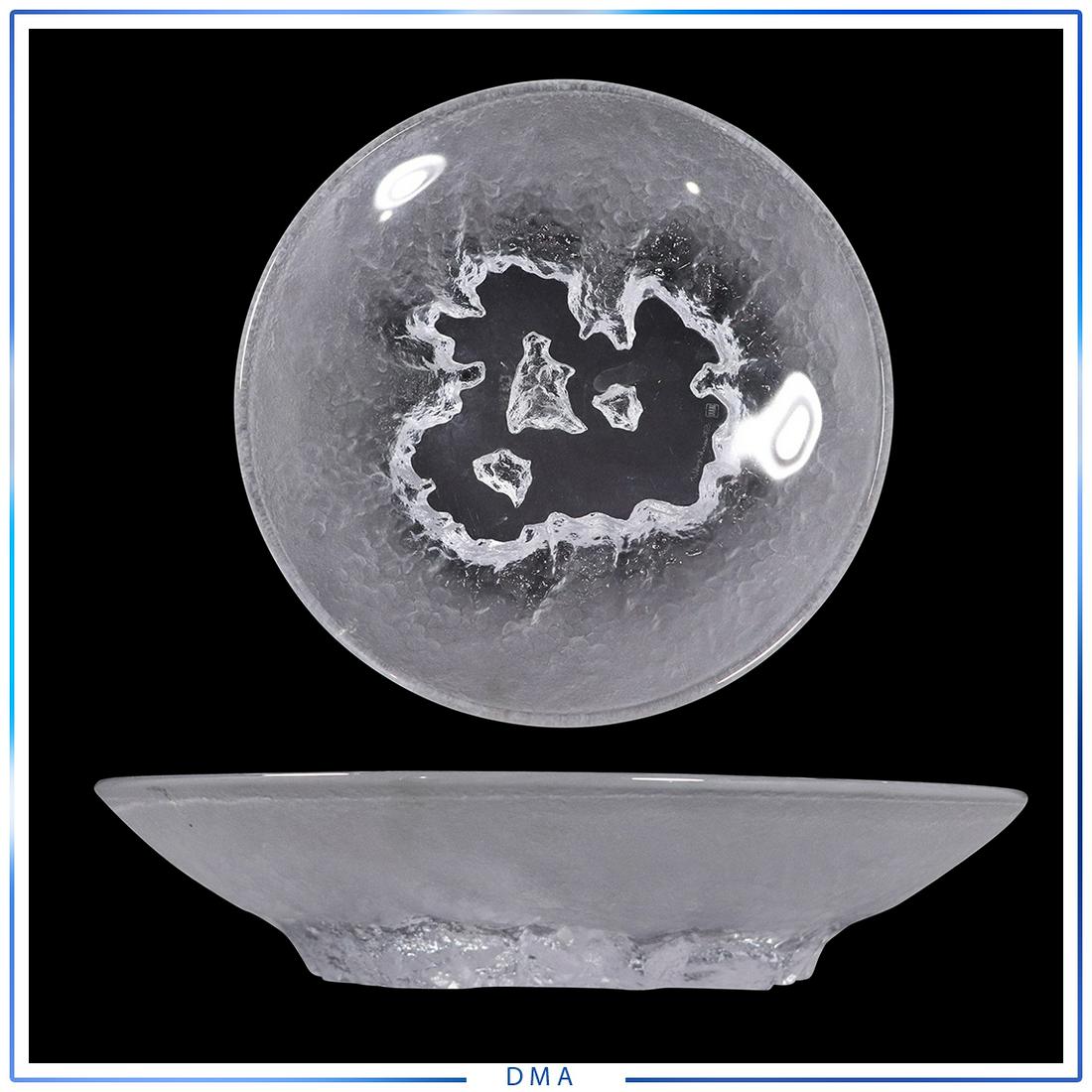 Hoya Crystal "Snowflake" Ice Glass Bowl, S. Funakoshi: HOYA CRYSTAL "SNOWFLAKE" ICE PATTERN GLASS BOWL DESIGN BY SABURO FUNAKOSHI JAPAN, Signed: S Funakoshi. size: 2.5 in. h x 11.75 in. diameter