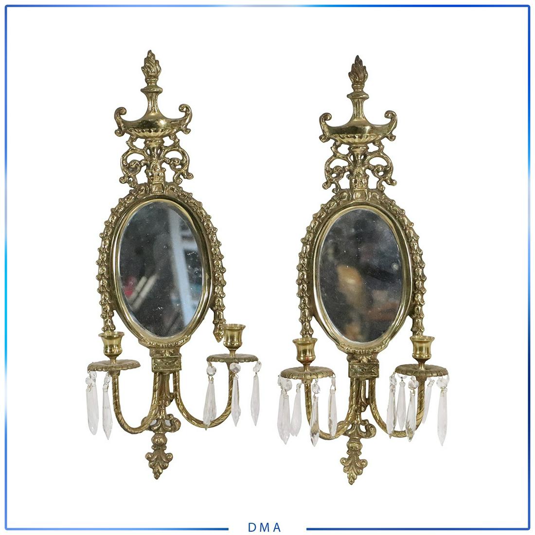 2 Brass Mirror Back Candle Wall Sconces: 2 Brass Mirror Back Candle Wall Sconces. size: 23h x 7l x 4.5w