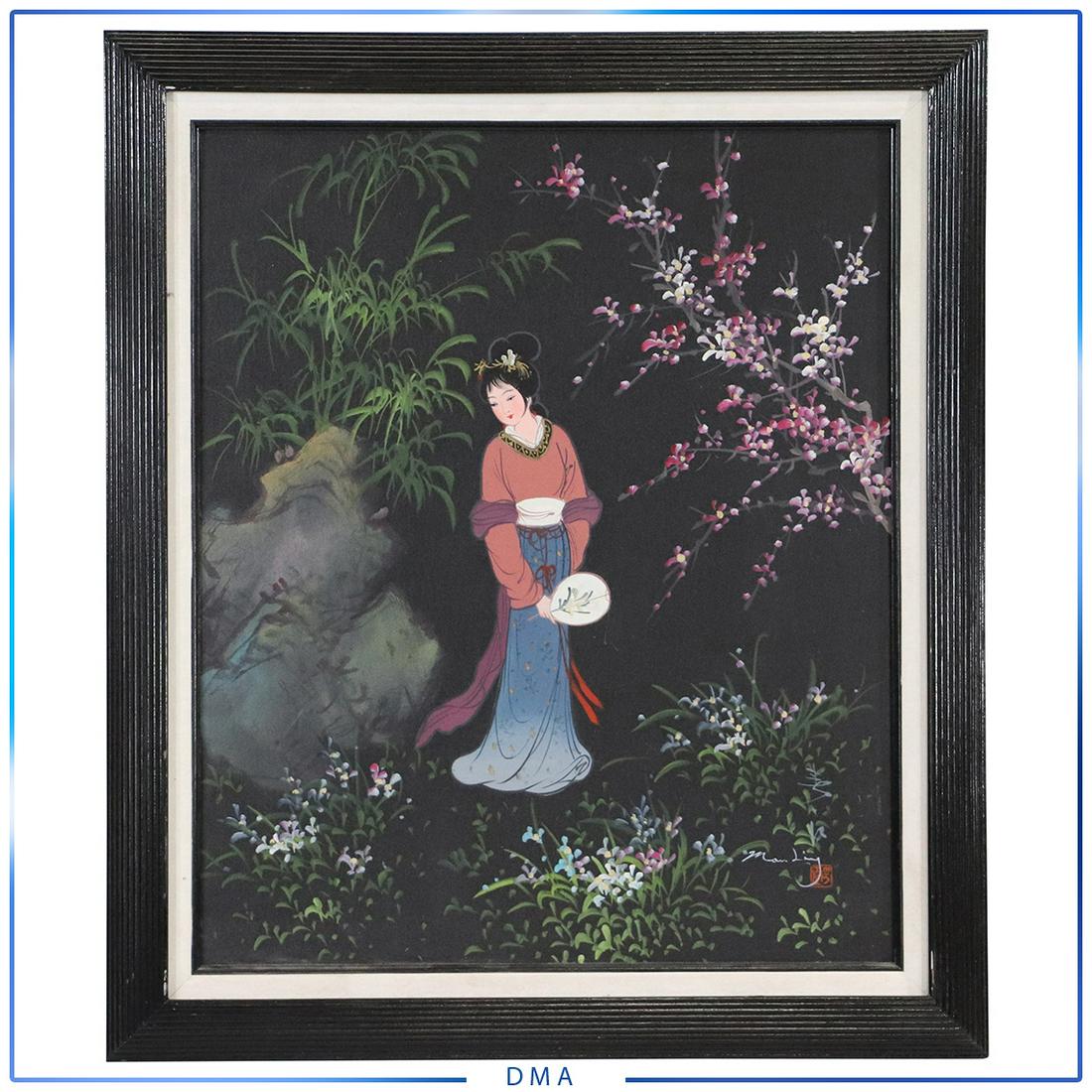 M Ling, Fine Japanese Geisha Girl in Landscape Oil/c: M Ling, Fine Japanese Geisha Girl in Landscape Oil/c. Oil on canvas painting, Signed, Framed. size: 23h x 19l with frame: 29.5h x 25l