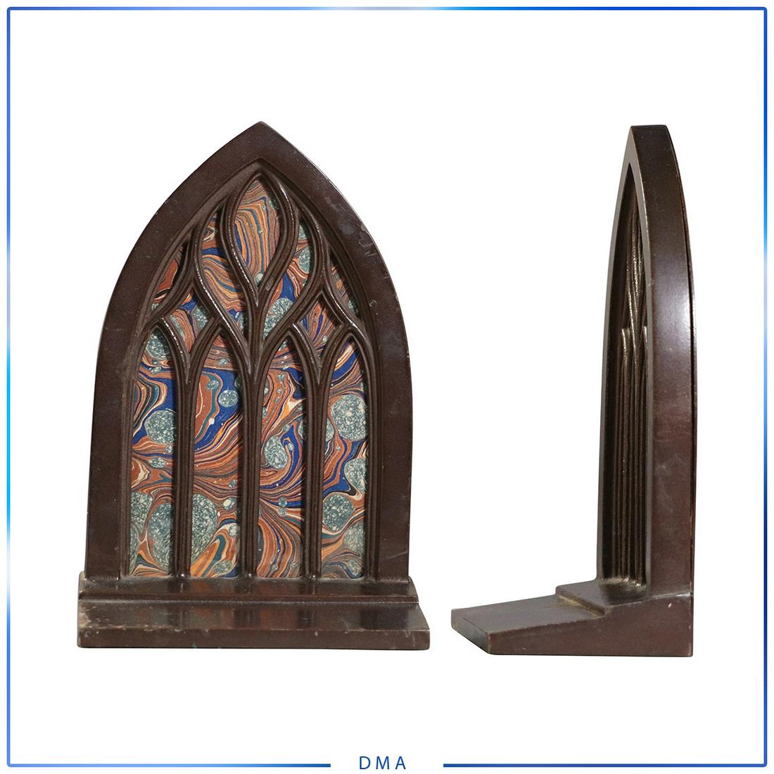 Circa 1920 American Gothic Arch Window Metal Bookends: Circa 1920 American Gothic Arch Window Metal Bookends. size: 8h x 5l