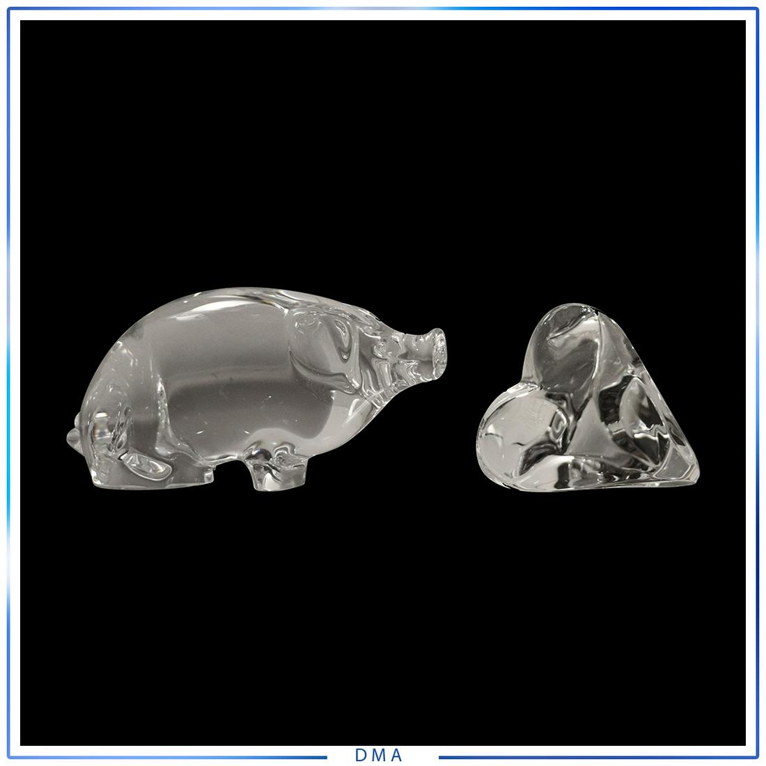 Orrefors Crystal Glass Pig & 3-Sided Heart Paperweight: Orrefors Crystal Glass Pig & 3-Sided Heart Paperweight. size 3h x 6l heart: 3h x 3l