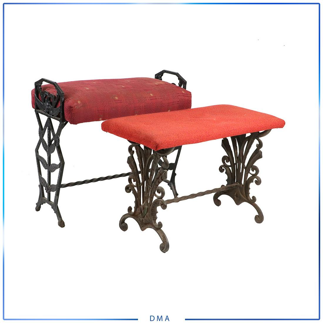 [2] Circa 1930 Art Deco Cast Iron Bench Stools: [2] Circa 1930 Art Deco Cast Iron Bench Stools. size: 21h x 22l x12w