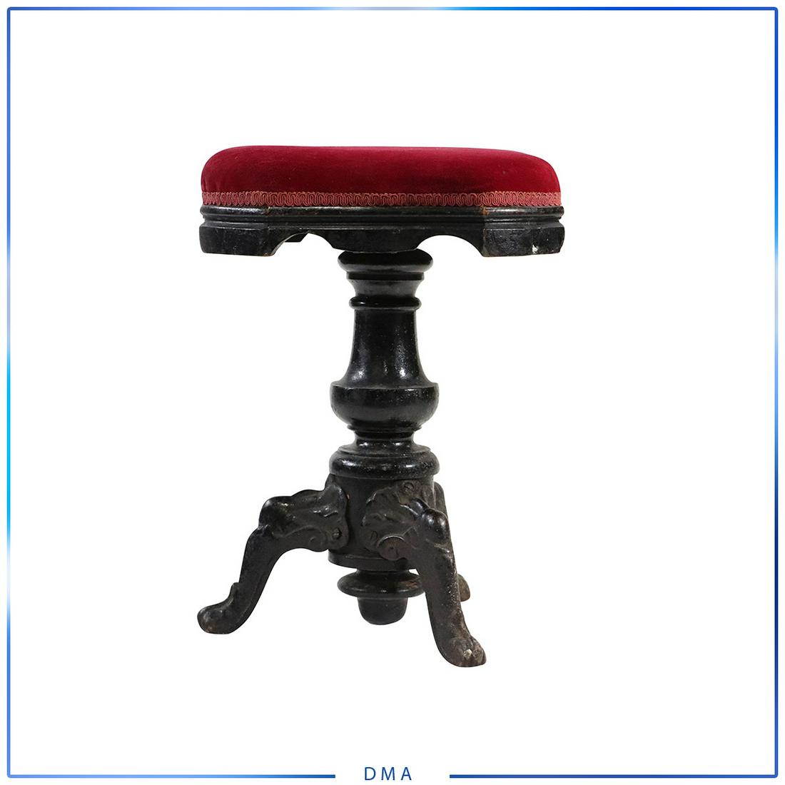 Victorian Organ Stool with Cast Iron Legs: Victorian Organ Stool with Cast Iron Legs. p> size: 9h x 16l